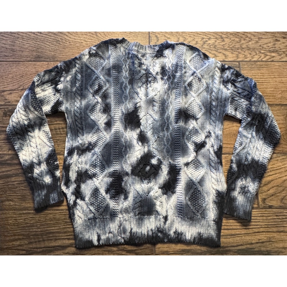PILCRO ANTHROPOLOGIE Tie Dye Cable Knit V Neck Sweater‎ XS Oversized Hi Low Cozy - Picture 6 of 9